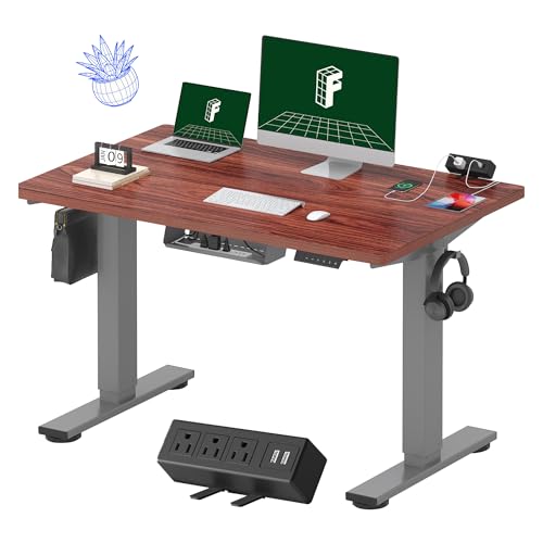 FLEXISPOT EN2 Whole-Piece Standing Desk with Clamp Power Strip, 55 x 28” Electric Stand Up Height Adjustable Desk with Cable Management (Black Frame + 55