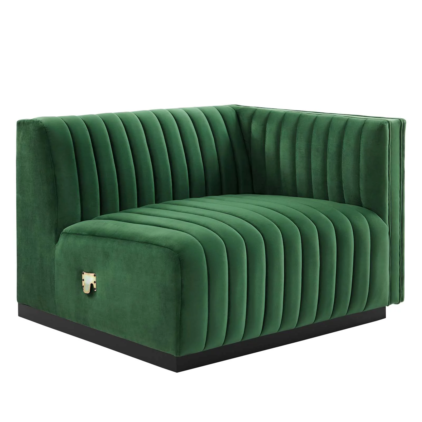 Modway Conjure Channel Tufted Performance Velvet Right-Arm Chair in Black Emerald