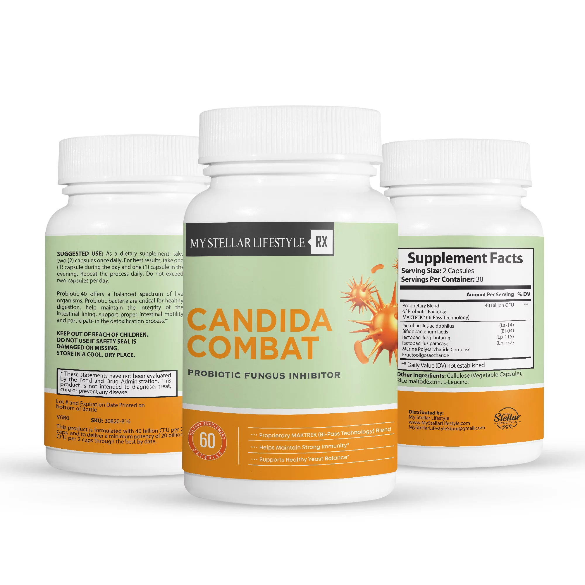 12 Pack Candida Combat Probiotic Fungus Inhibitor-60 Capsules x12