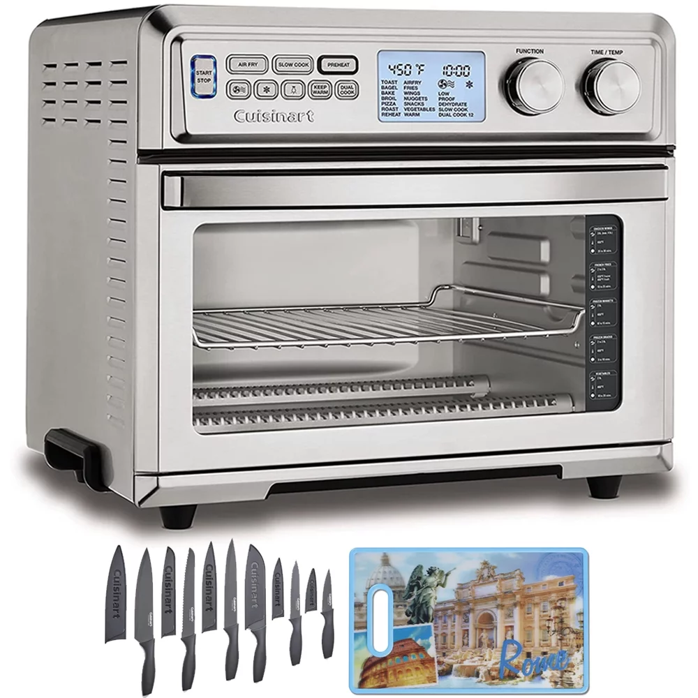 Cuisinart TOA-95 Large Digital AirFry Toaster Oven Bundle with Cuisinart 12 Piece Ceramic Coated Cutlery Set Matte Black and Cuisinart 3D City Collection Rome Cutting Board