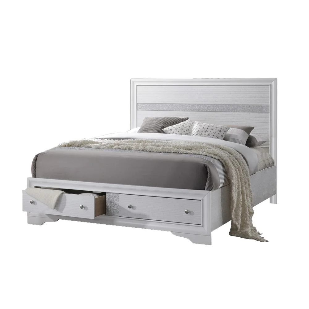 Chic White 3 Piece Bedroom Set with Eastern King Platform Bed