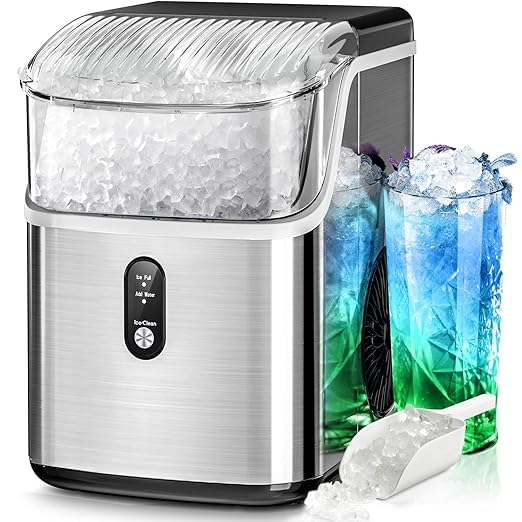 Nugget Ice Makers Countertop, 35Lbs/24H Portable Ice Maker Machine with Chewable Ice, Crushed Ice Makers Countertop with Self-Cleaning Function/Ice Scoop/Ice Basket for Home & Kitchen & Office(Black)