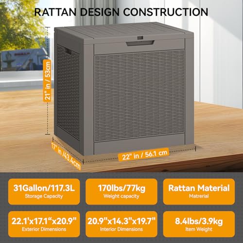 KAMABOKO Outdoor Storage Box, 150 Gallon Large Outdoor Resin Deck Box, Storage Waterproof Boxes Lockable Lid for Garden Tools, Pool Supplies, Patio Furniture and Cushions, Black