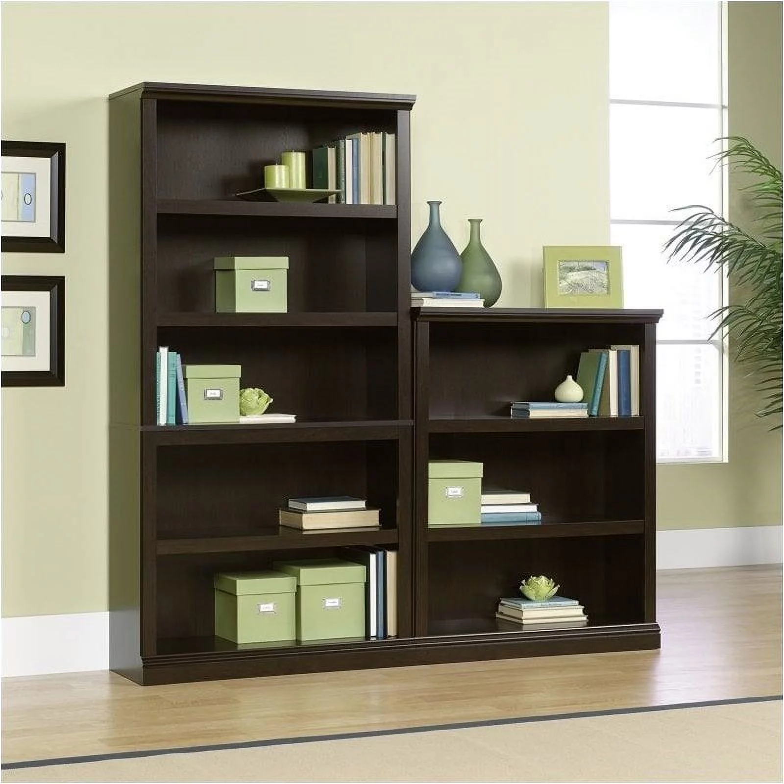 Pemberly Row 3 Shelves Modern Wood Bookcase in Jamocha Wood Black