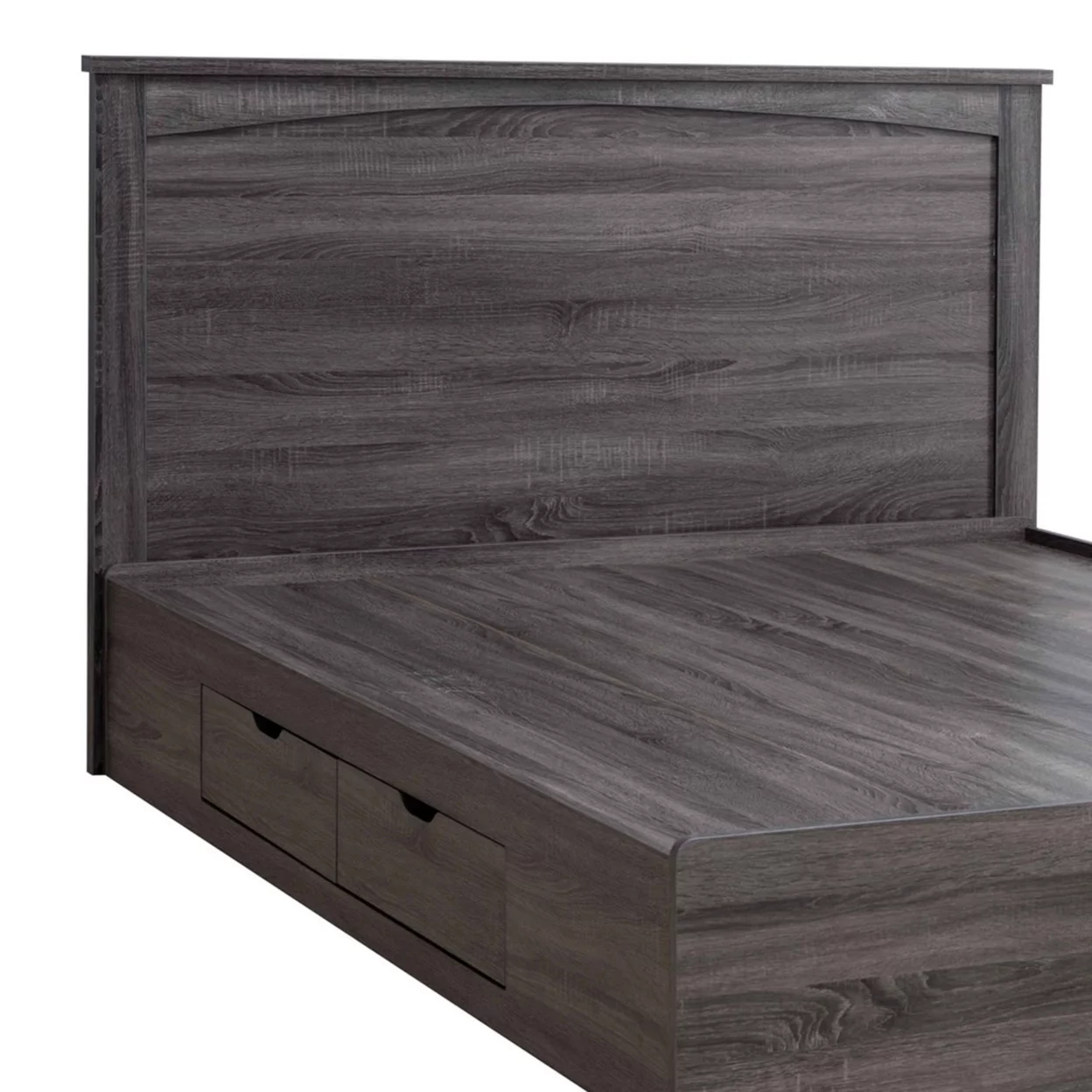 Modern Wood Platform Queen Bed with 2 Hidden Storage Drawers, Oak Brown- Saltoro Sherpi