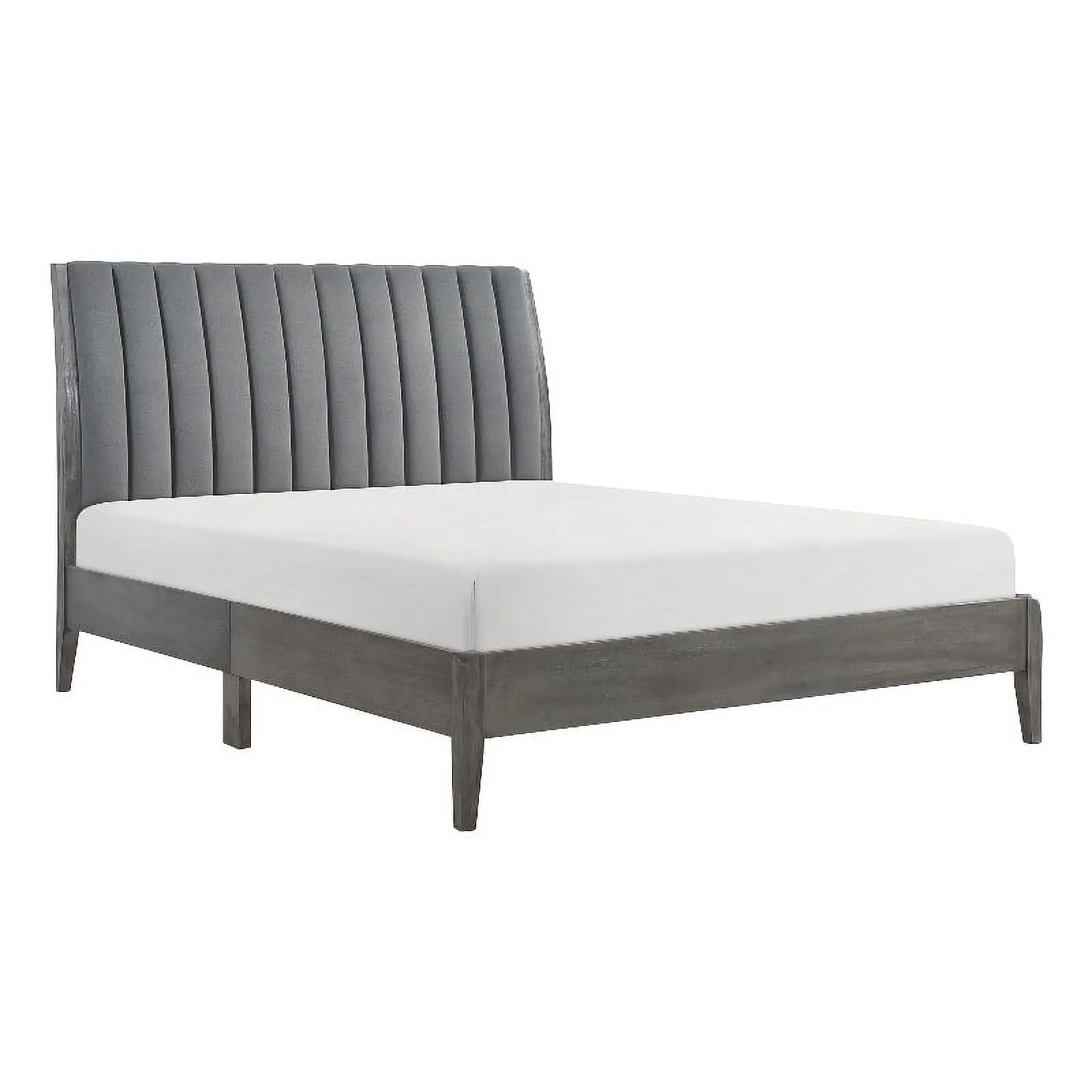 Pemberly Row Contemporary Wood & Velvet Eastern King Size Platform Bed in Gray