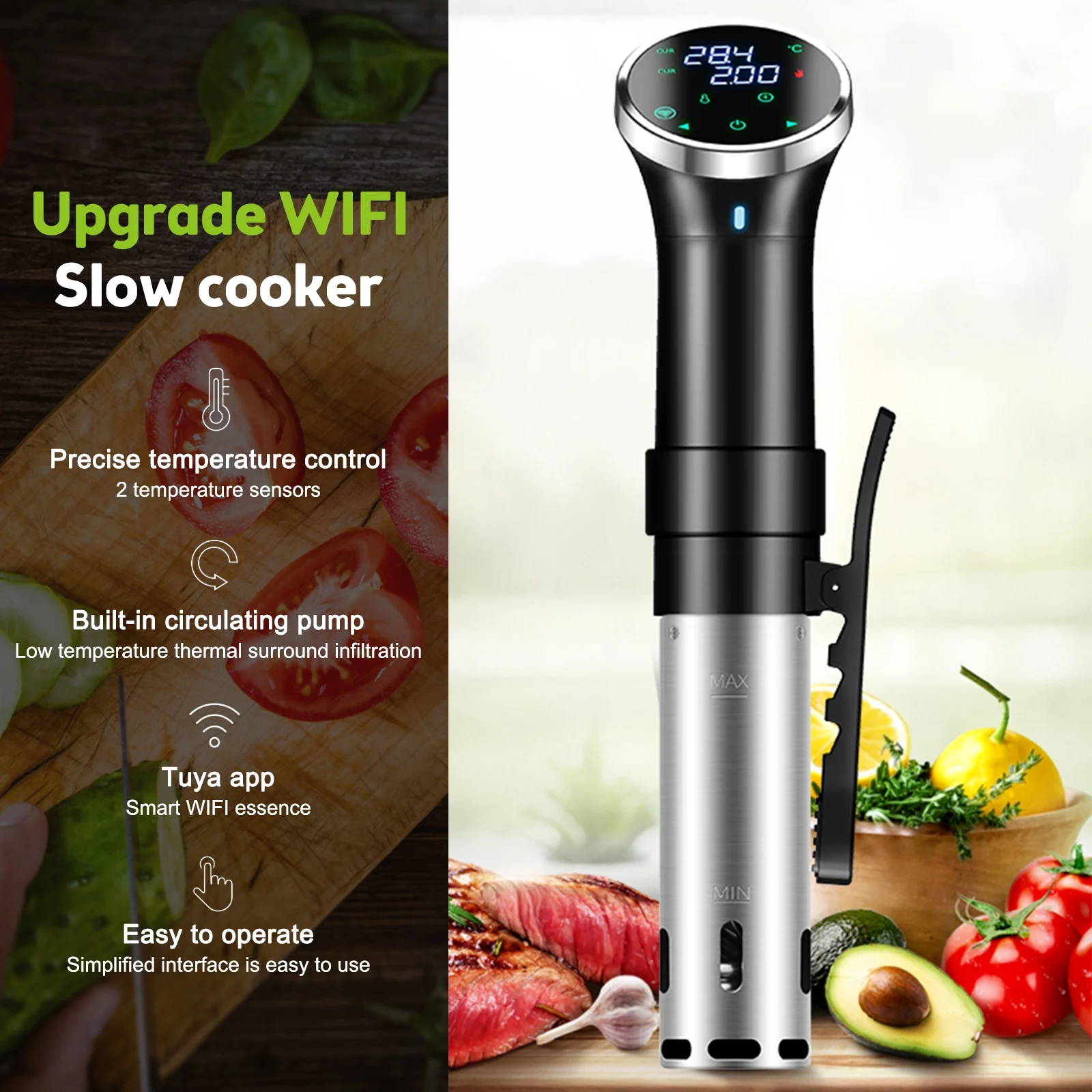 OWSOO WiFi Sous Cooker Machine Immersion Circulator Quiet 1100 Watts APP Accurate Temperature and Time Digital Display Sous Cooker