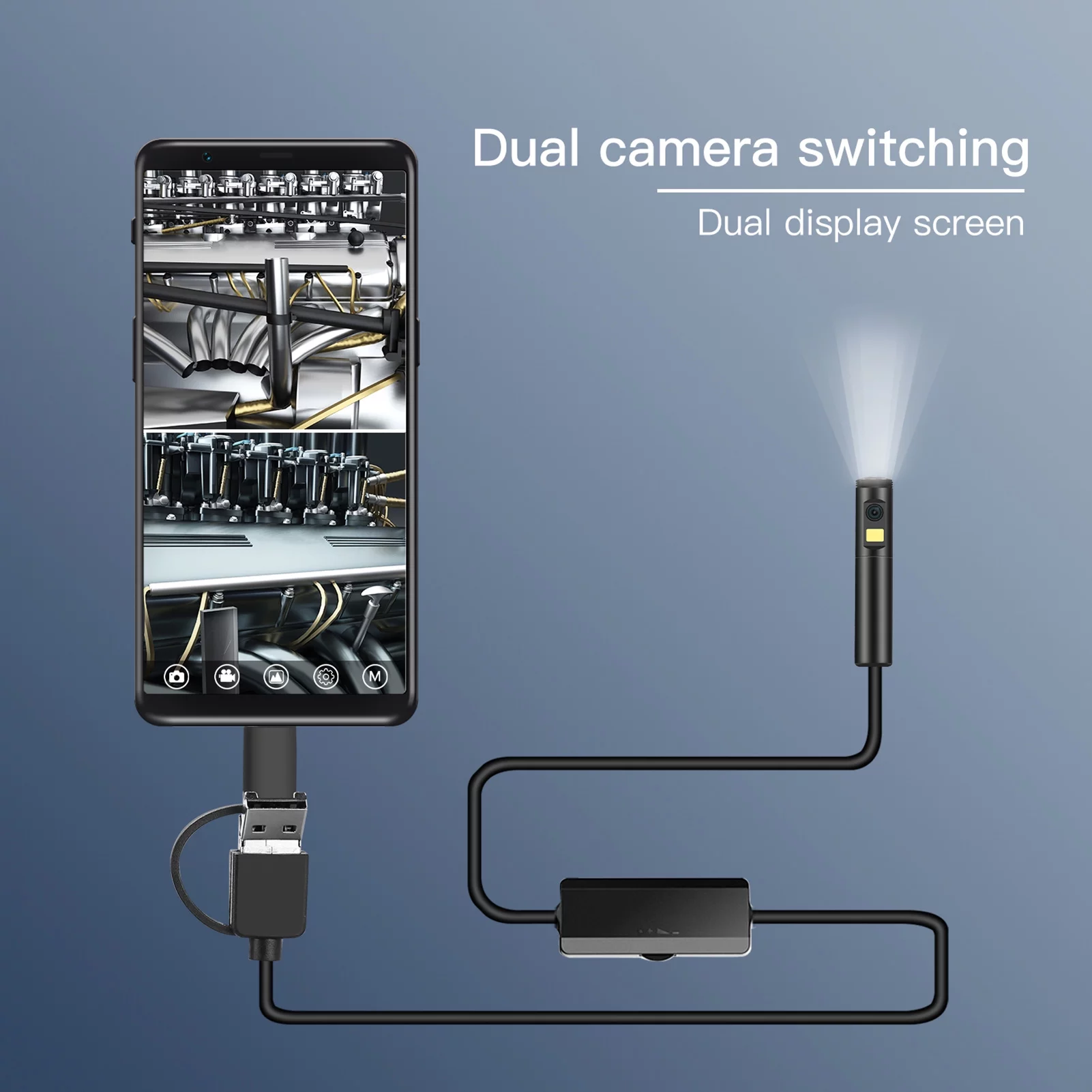 Tomshoo Endoscopy Borescope Camera, 3 in 1 Interface, 1960 * 1080 Resolution, 9 Adjustable Brightness LEDs