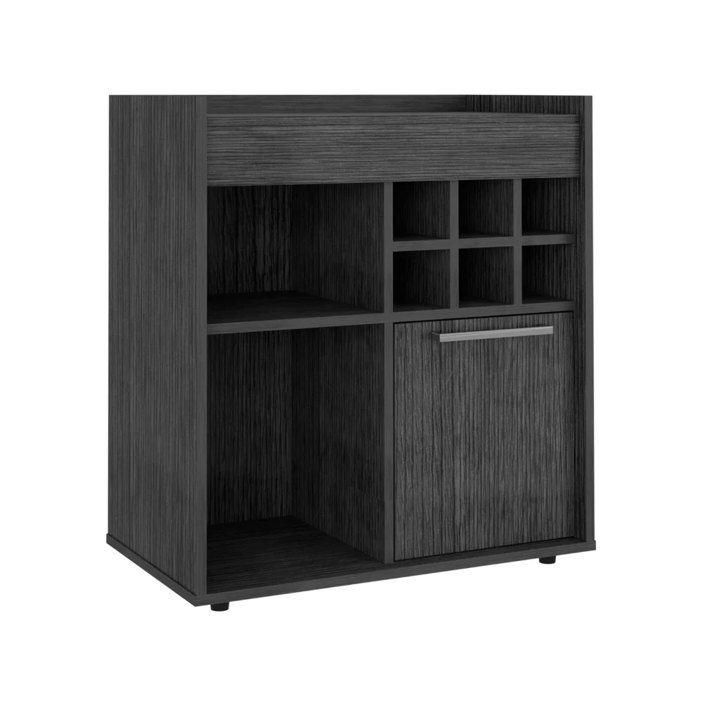 Treevol Furniture, Bar Cabinet Dext, Two Concealed Shelves, Six Wine Cubbies, Light Gray Finish