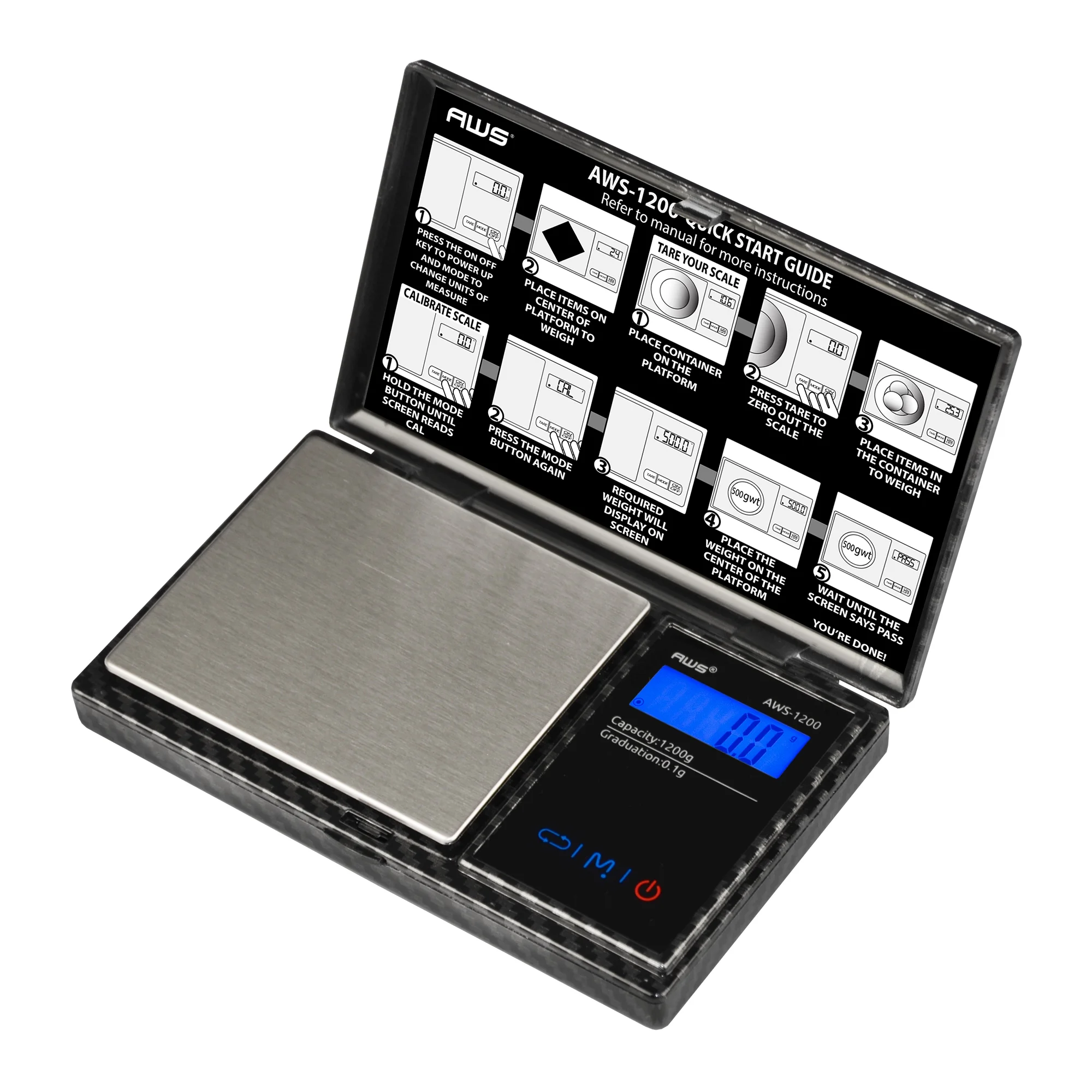 AWS 1200kg Carbon Fiber Black Digital Pocket Scale Series