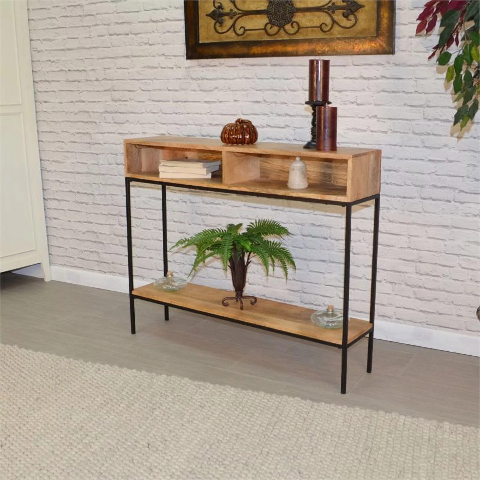 Carolina Classics Edvin Solid Mango Wood Top Console Table in Natural/Black