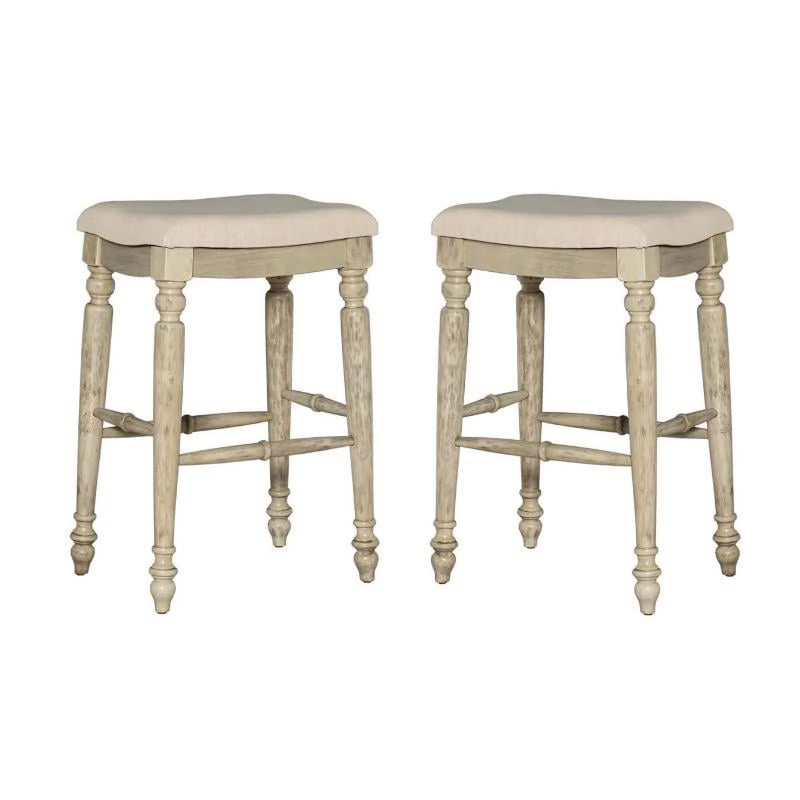 Home Square 2 Piece Backless Wood Bar Stool Set in White Wash