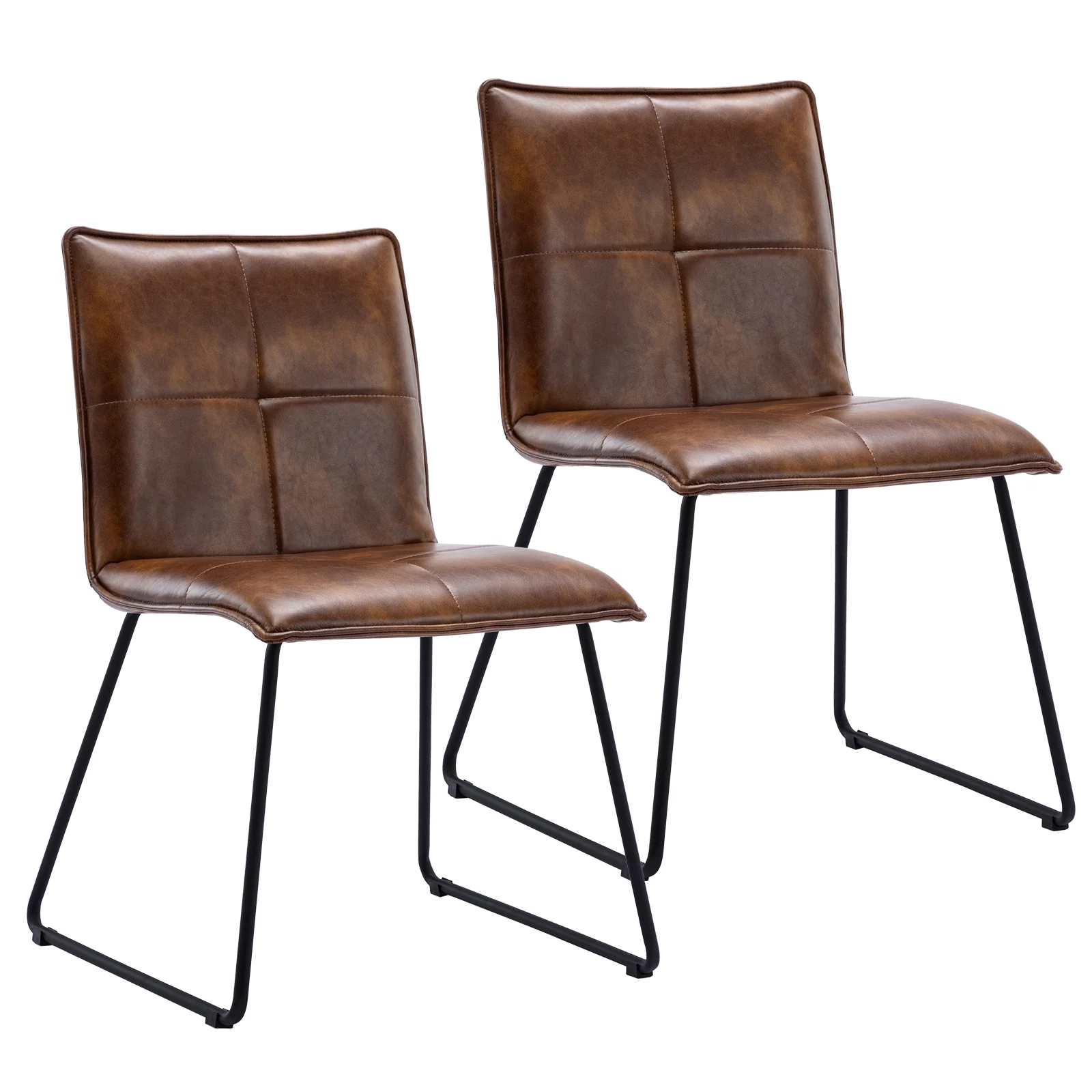 Duhome Elegant Lifestyle Faux Leather Dining Chairs Set of 2 with Metal Legs, Modern Side Chairs for Dining Room Kitchen, Brown