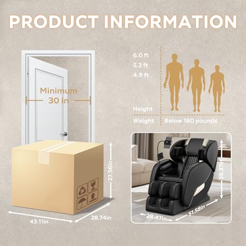 Ball & Cast Massage Chair Full Body Zero Gravity Lounge Recliner with Phone Holder,Retractable Footstool and Heating,Movable 4D Massage Chair W/Bluetooh,Lighting,5 Modes,Black