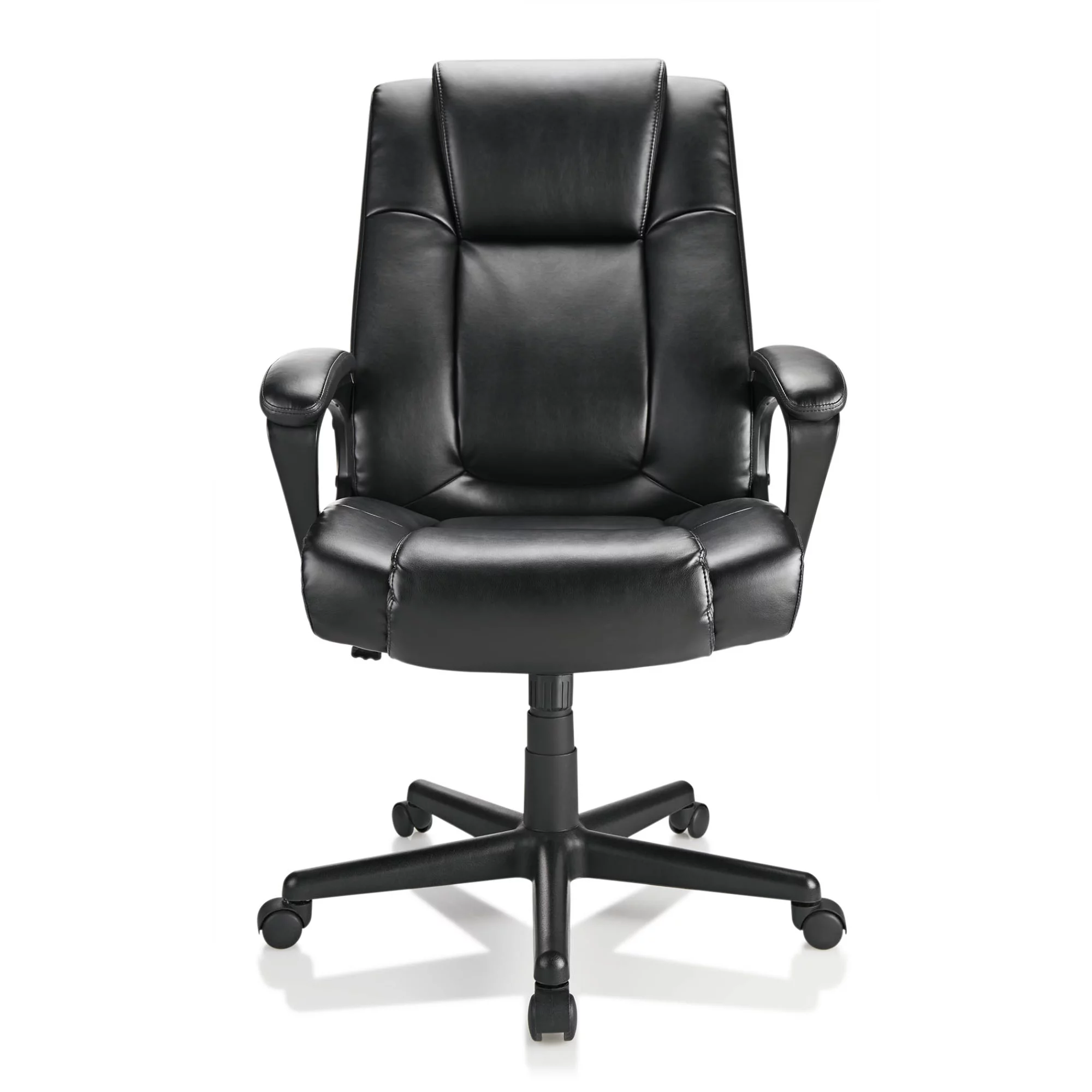 Realspace® Hurston Bonded Leather High-Back Executive Chair, Black, BIFMA Compliant