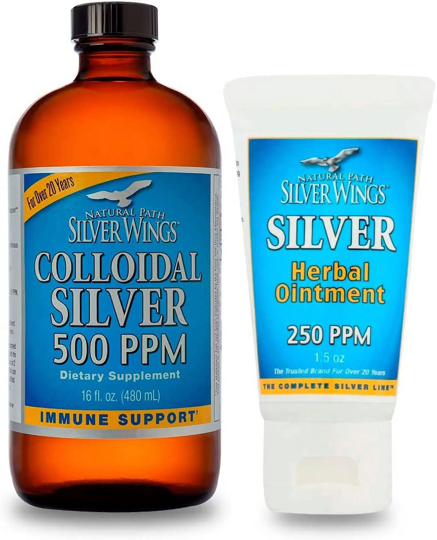 Natural Path Silver Wings Colloidal Silver 500PPM 16Oz + Herbal Ointment 250PPM