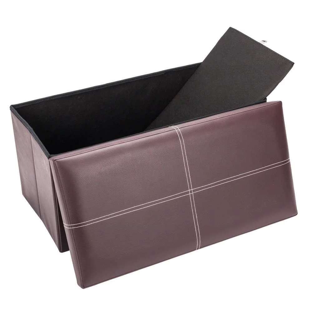 Winado PVC LeatherRectangle Shape Surface with Line Footstool Brown