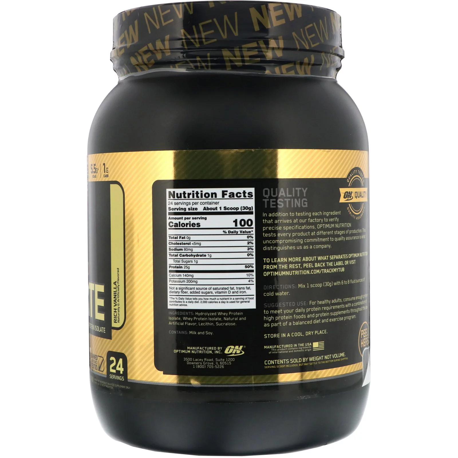 Optimum Nutrition Gold Standard 100% Isolate Protein Powder Drink Mix Rich Vanilla - 1.58 lbs Pack of 2