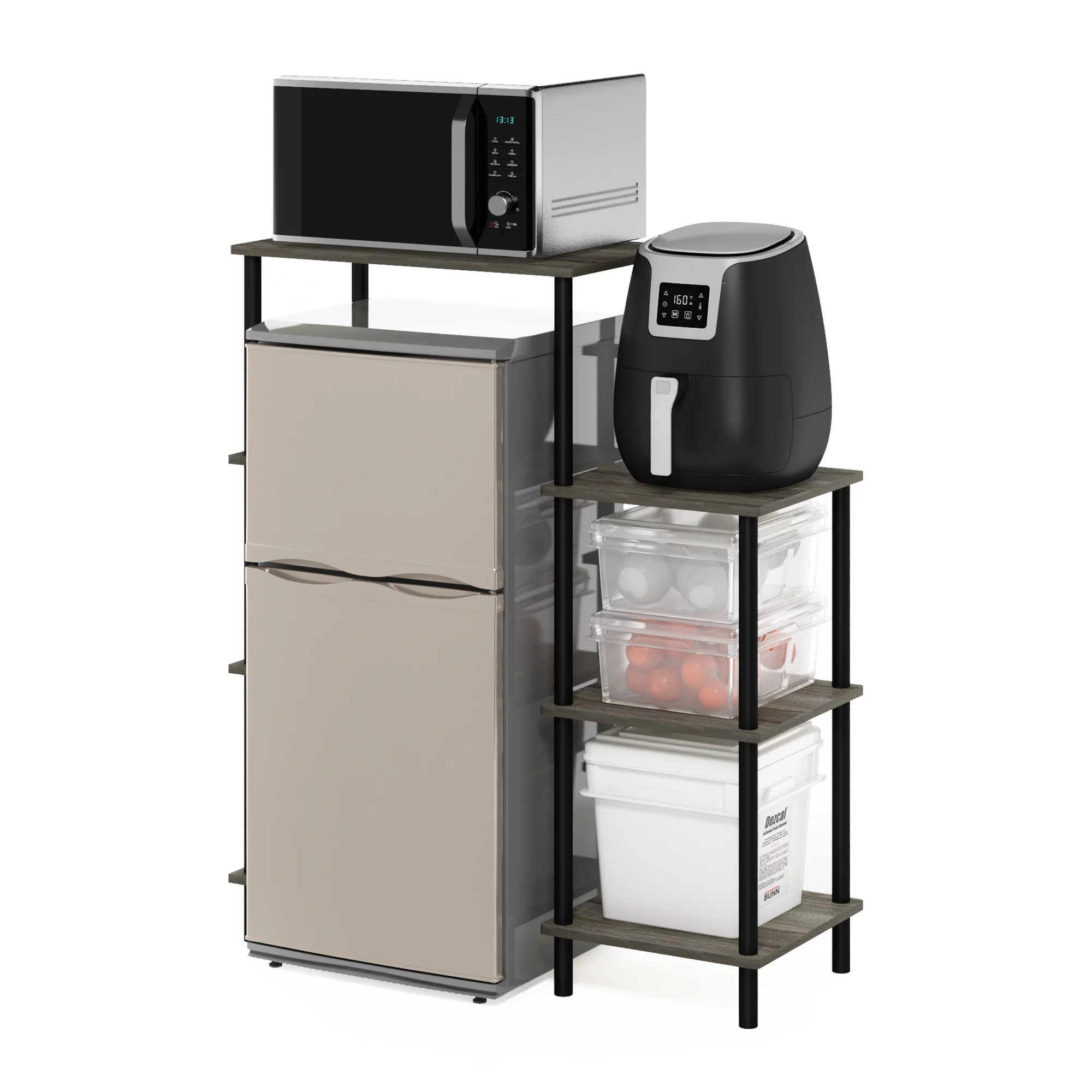 Furinno Turn-N-Tube Toolless Kitchen Storage Shelf Tall, French Oak Grey/Black