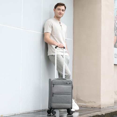 Kono 20 Inch Softside Carry On Luggage Airline Approved 20 Inch Spinner Wheels Lightweight Waterproof Suitcase with TSA Lock for Business Travel (Small, Grey)