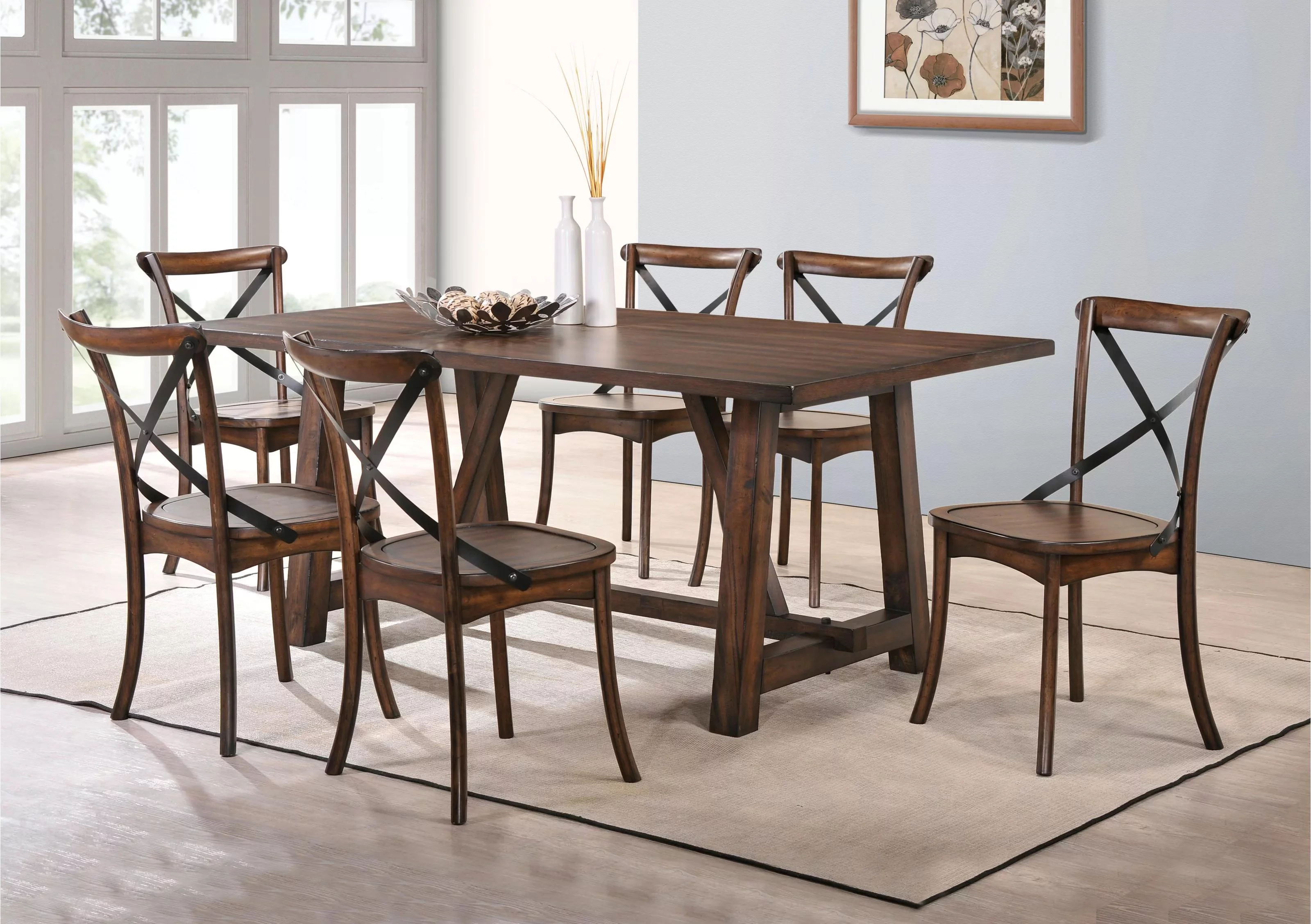 Rustic Dark Oak Dining Table + 6x Chairs by Acme Kaelyn 73030-7pcs