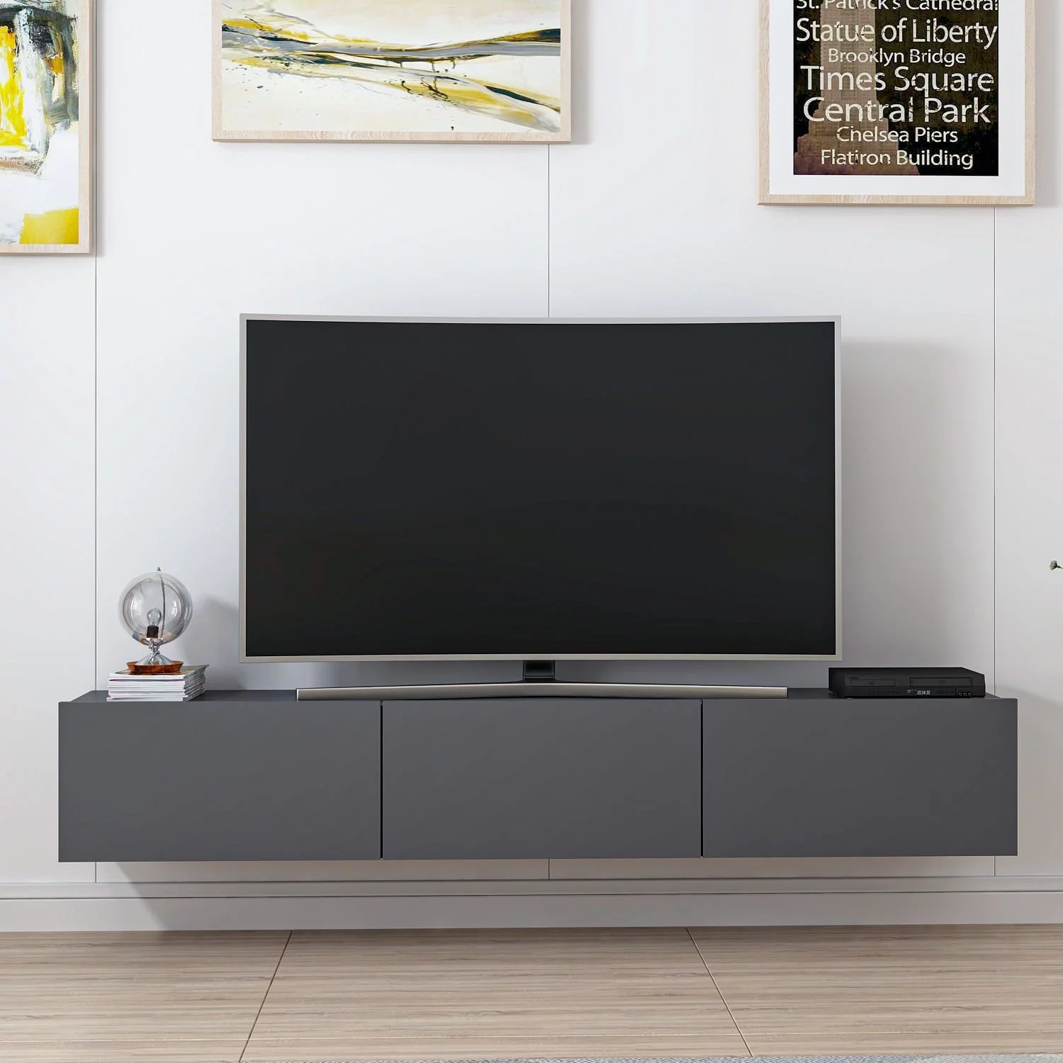 Hanging Tv Unit with Decor Panel - Anthracite Living Room Furniture Etgdecor (Anthracite)
