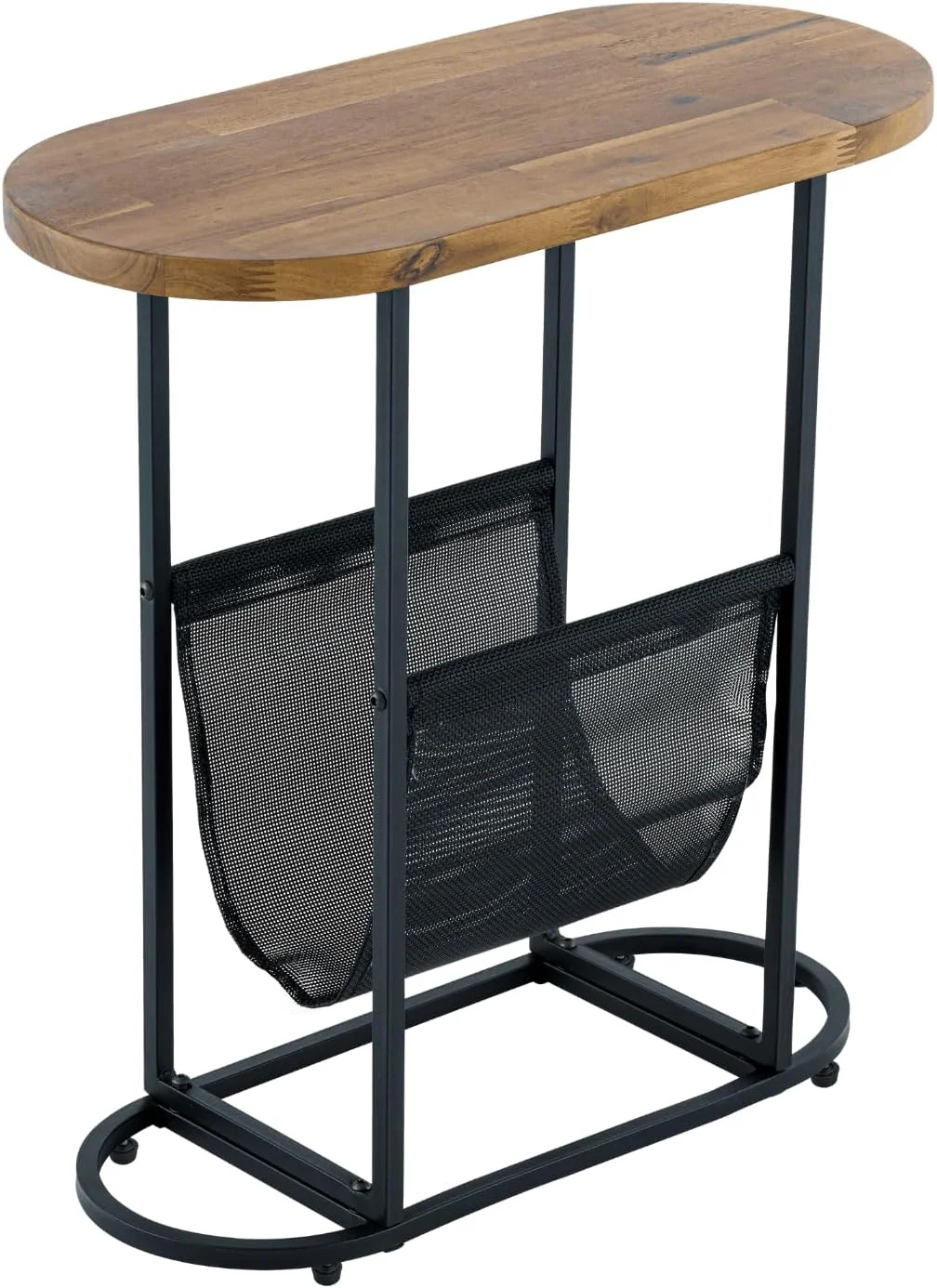 Tabaray Oval End Table, Acacia Wood Side Table with Metal Frame Magazine Organizer Holder Storage Space Small Tables (Wood Top-1pcs)