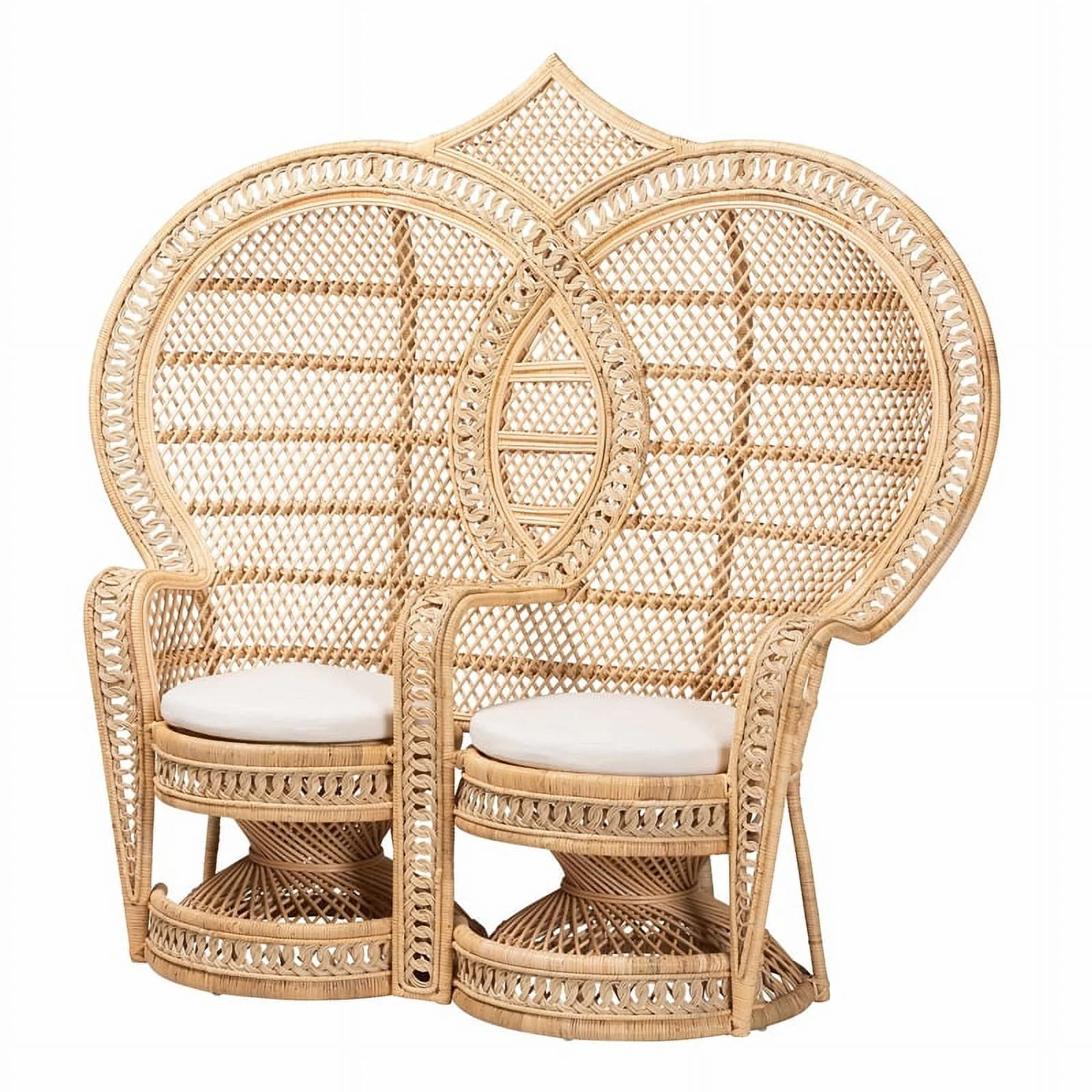 bali & pari Nerita Bohemian Natural Brown Rattan Two-Seater Peacock Chair