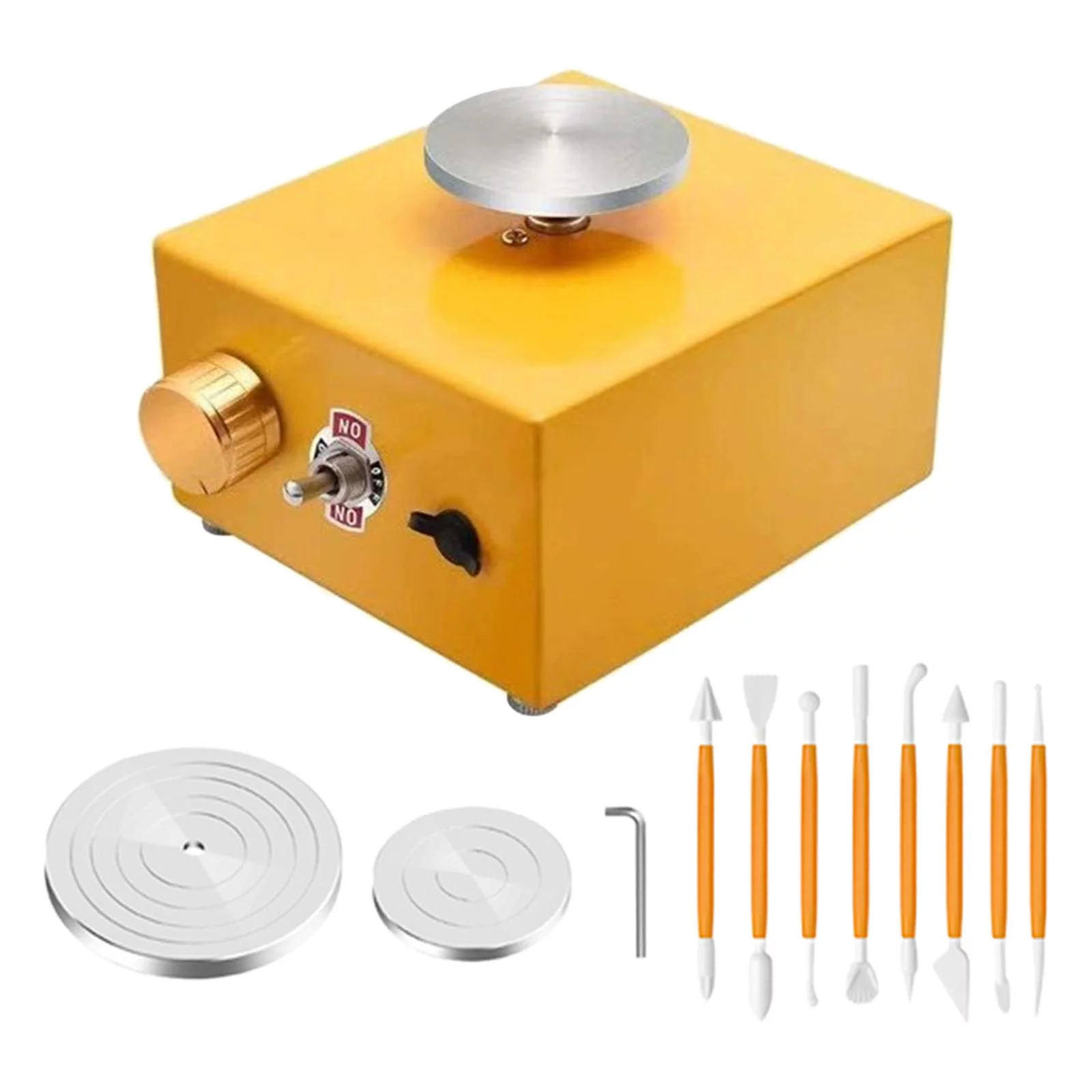 electric Pottery Turntable Tray Diameter 45/60/10000 RPM Mini Clay Making Forming Machine with 8 Ceramic Shaping Tools US Plug Yellow