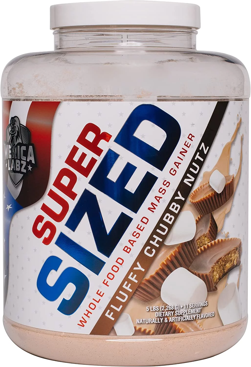 'Merica Labz Super Sized Whole Food Based Mass Gainer with 46g of Protein, Includes Digestive Enyzmes for Easy Digestion, 5 lbs (Fluffy Chubby Nutz)