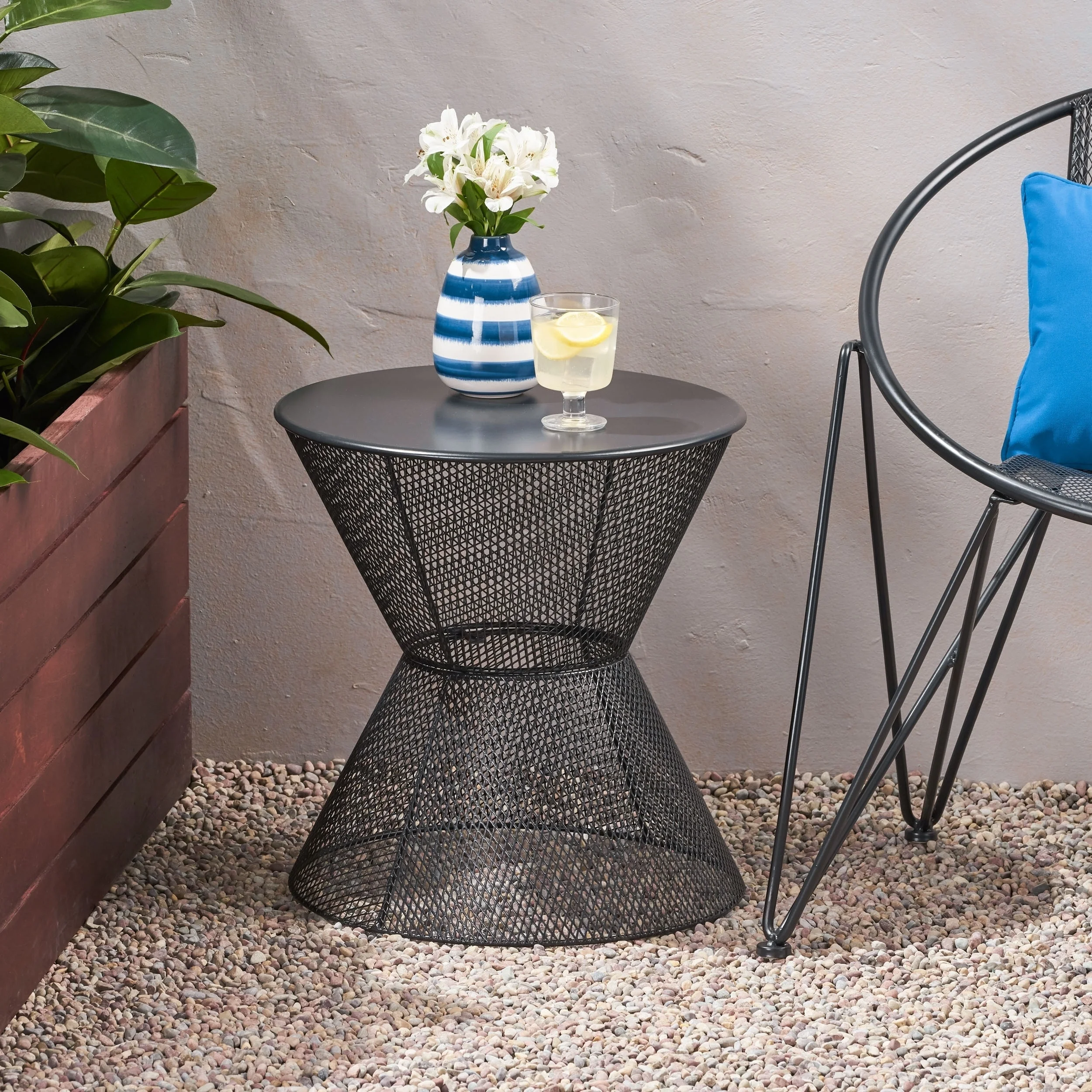 Christopher Knight Home Nevada Modern Outdoor Side Table by  Matte Navy Blue