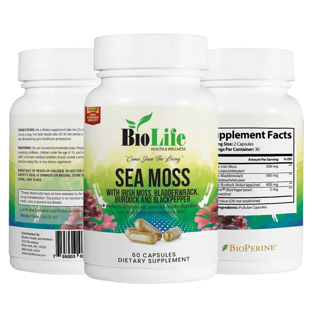 Biolife Sea Moss - With Irish Moss, Bladderwrack, Burdock and Black Pepper (60 Capsules)