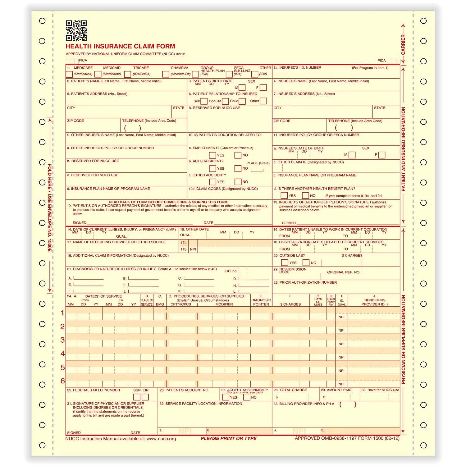ComplyRight 2-Part Continuous CMS-1500 Health Insurance Claim Form (02/12) CMS122