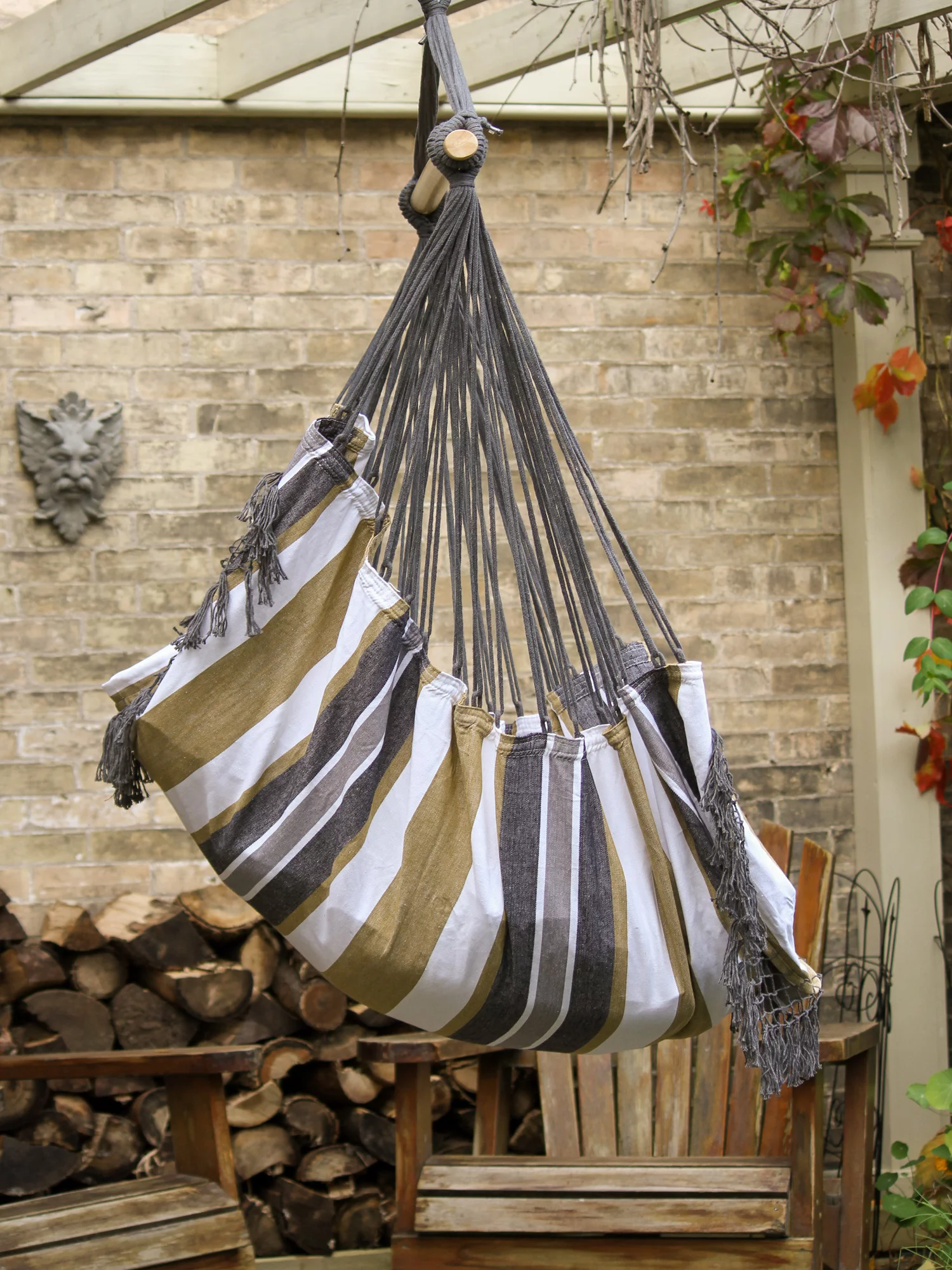 The Hamptons Collection 72” Grey Brazilian Style Hammock Chair with a Hanging Bar