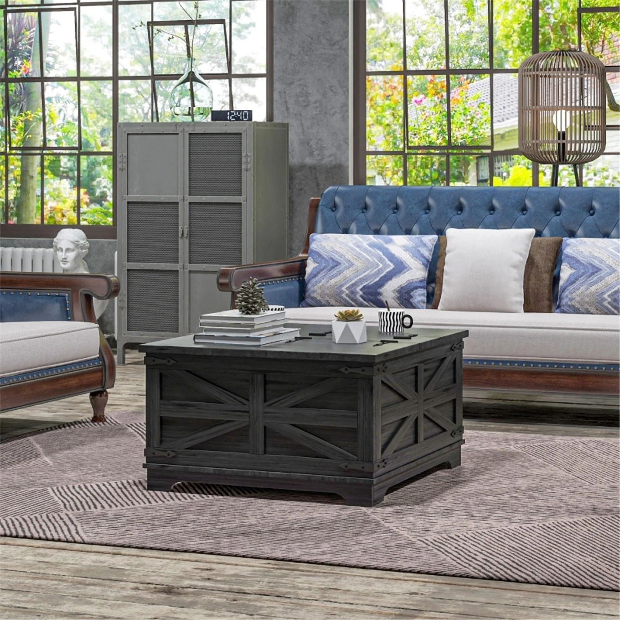 Glavbiku Farmhouse Square Coffee Table with Flip Top Storage for Living Room,Black,31.5