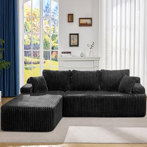 Modular Sectional Sofa Couches L-Shape Couch 3 Seat Modular Sofa Memory Foam Sectional Couches for Living Room, Cloud Couch with Oversized Chaise (Grey, Stripe (Right Facing Chaise))