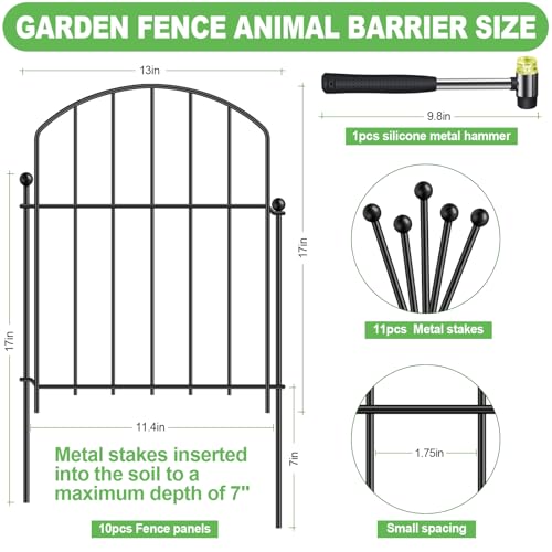 Decoration Garden Fence 21in x 10ft, 10 Pack Rustproof Metal Animal Barrier Fence, Arched Flower Bed Edge Decorative Rabbit and Dog Ground Defense No-Dig Fence for Patio Patio Outdoor