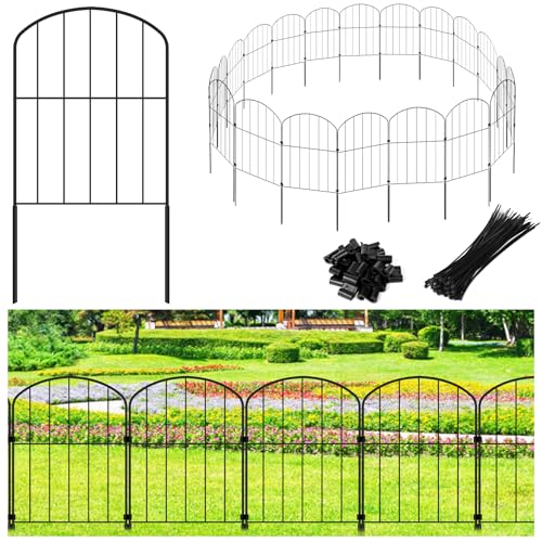Decorative Garden Fence 24in (H) x 10.5ft (L), 10 Panels No Dig Garden Fencing Animal Barrier for Dogs Rabbits Arched Flower Bed Edging, Metal Wire Border Panel for Outdoor Patio Yard Decor