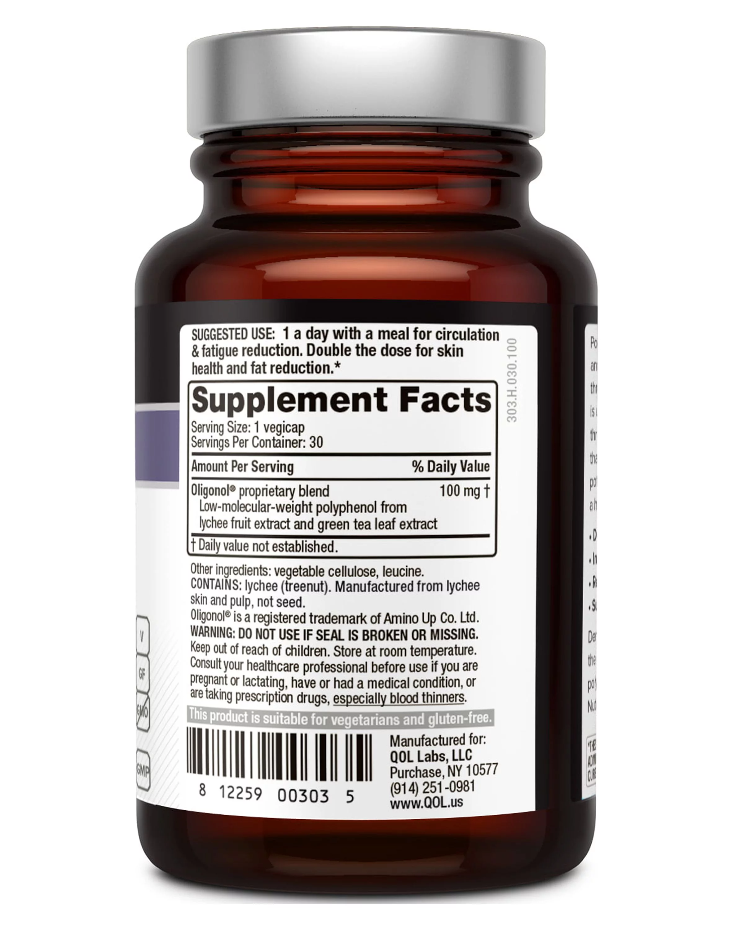 Quality of Life Oligonol Premium Anti Aging Supplement-Supports Cardiovascular Health Youthful Skin, Circulation, Weight Loss, 30 Vegicaps (100mg)