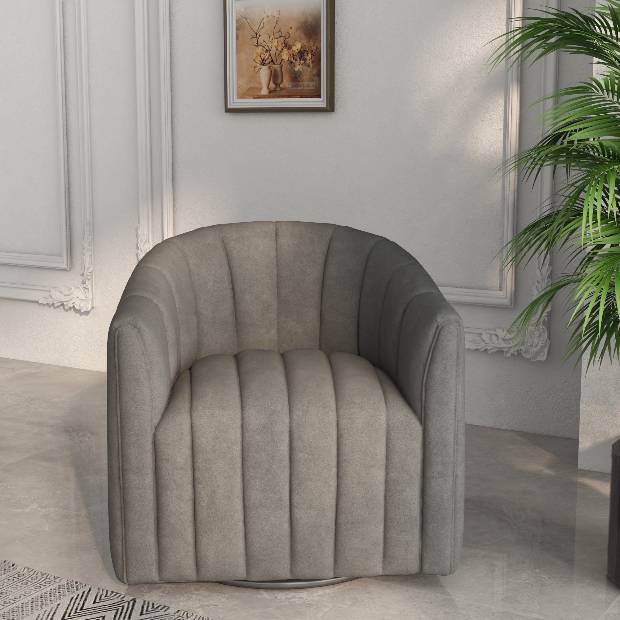 SEYNAR Mid Century Pumpkin-Designed Swivel Cuddle Barrel Sofa Chairs,360 Degree Swivel Armchairs for Living Room