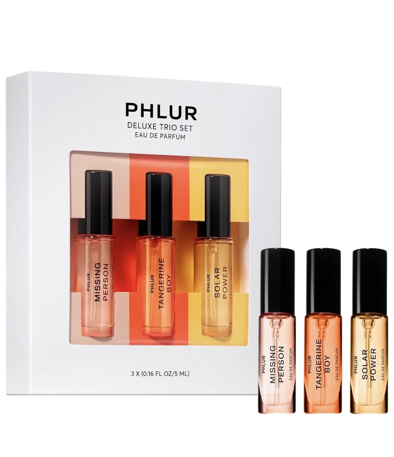 Phlur Deluxe Trio Perfume Set Missing Person Tangerine Boy & Solar Power 5ml x 3 New