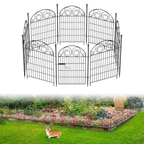 Tall Garden Fence Animal Barrier with Gate, 40 in(H) 12 Panels Garden Fences and Borders for Dogs, Dog Fence Outdoor for Yard, Total Length 26.2 Ft Metal Temporary Fencing│Patented