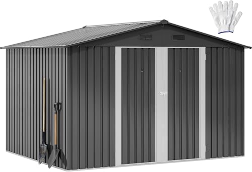 DWVO 10x8ft Metal Outdoor Storage Shed, Waterproof Tool Shed Heavy-Duty Storage Unit with Lockable Door and Vents, Ideal for Bicycles, Tools, Lawnmowers, Backyards, Patios, Lawns - Dark Gray