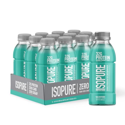 Isopure Zero Carb 32g Clear Protein Ready-to-Drink, Whey Protein Isolate, Blue Raspberry, 12 Pack (Packaging May Vary)