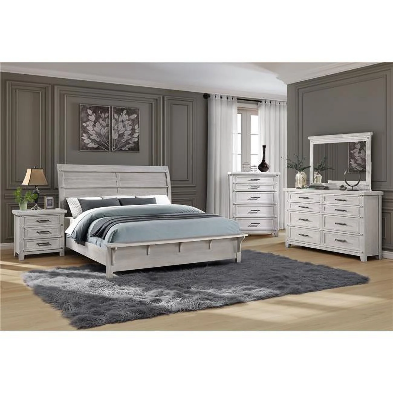 Levi White & Oak Queen Size Bed