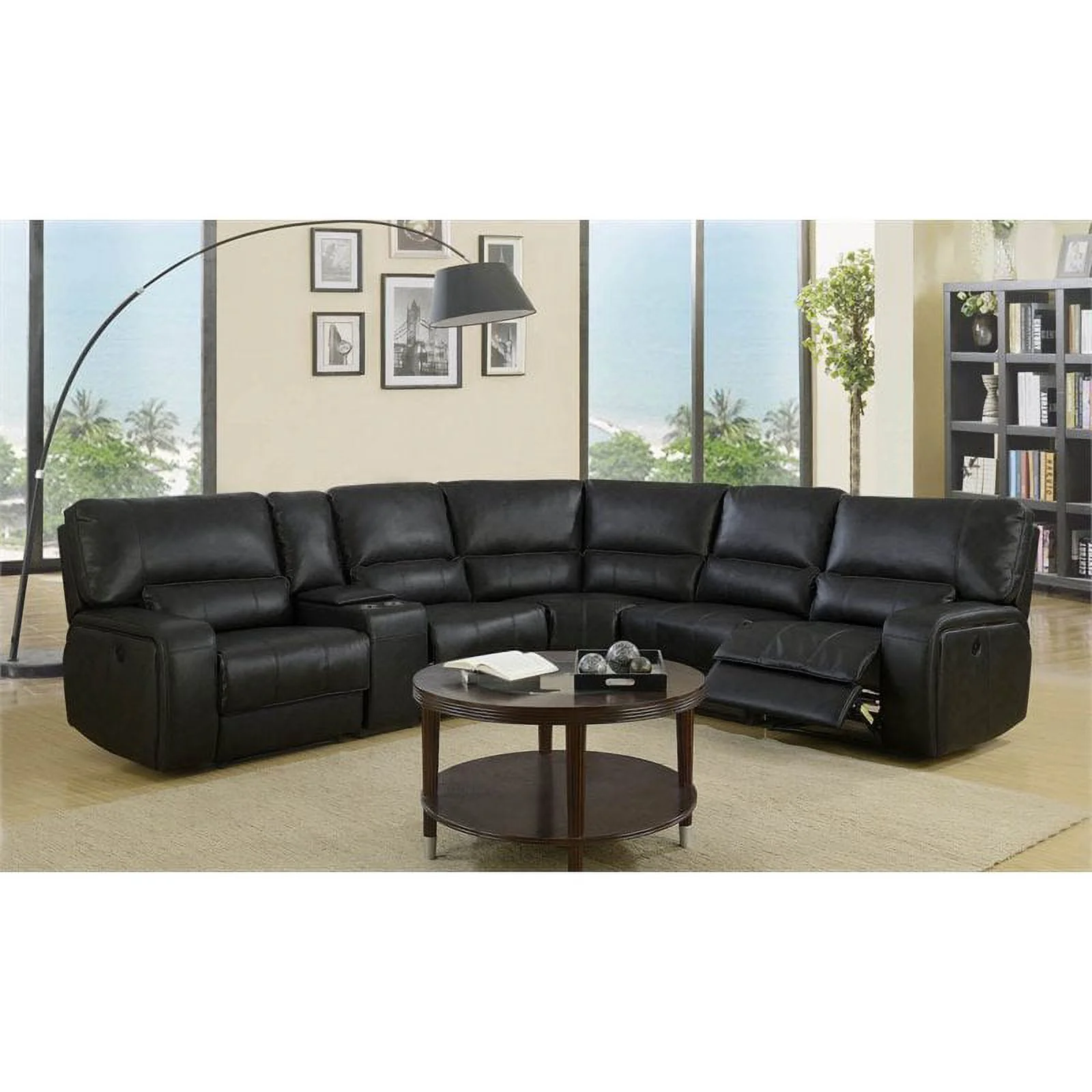 Titan Furnishings Faux Leather Sectional with Power Recliner in Black