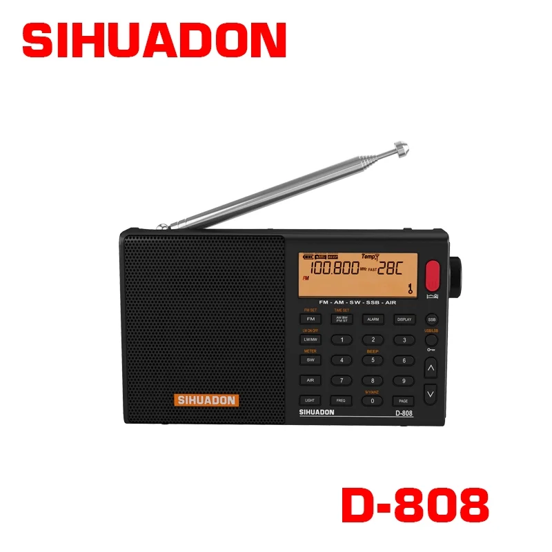 2023 Hot selling SIHUADON D-808 (Black) FM/SW/MW/LW SSB AIR RDS Multi Band Portable Digital Radio With Built-in speakers Portable Radio for family or Work