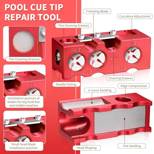 11-in-1 Aluminum Alloy Pool Cue Tip Shaper, Pool cue Tips Replacement kit, Billiards Accessories Tool, Pool Stick Tips, Pool Table Accessories for Replacement and Shaping Cue Tips (Blue)