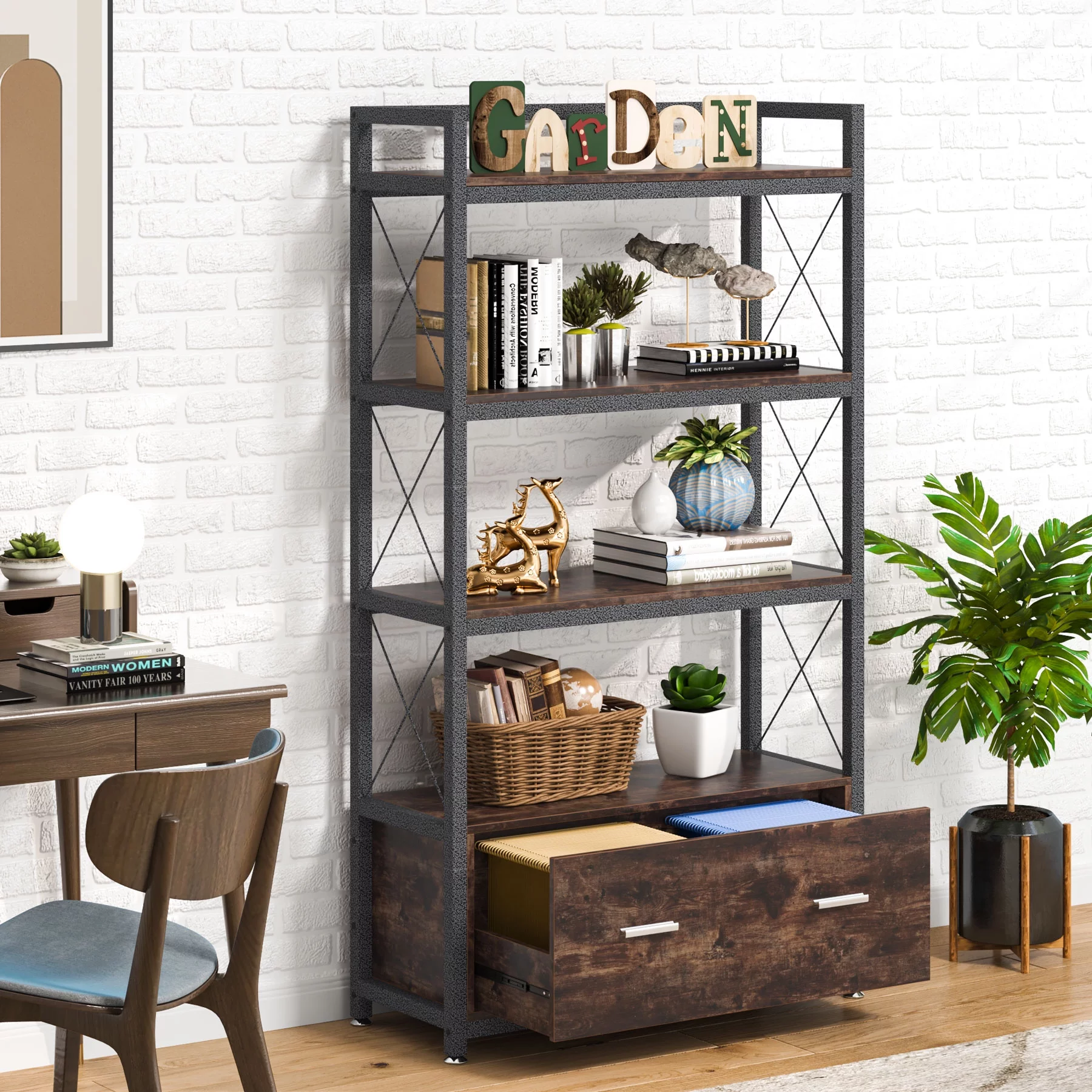 TribeSigns File Cabinet With Drawer, Free Standing Letter Size/A4 Size Lateral Filing Cabinet With Open Storage Shelves For Home Office