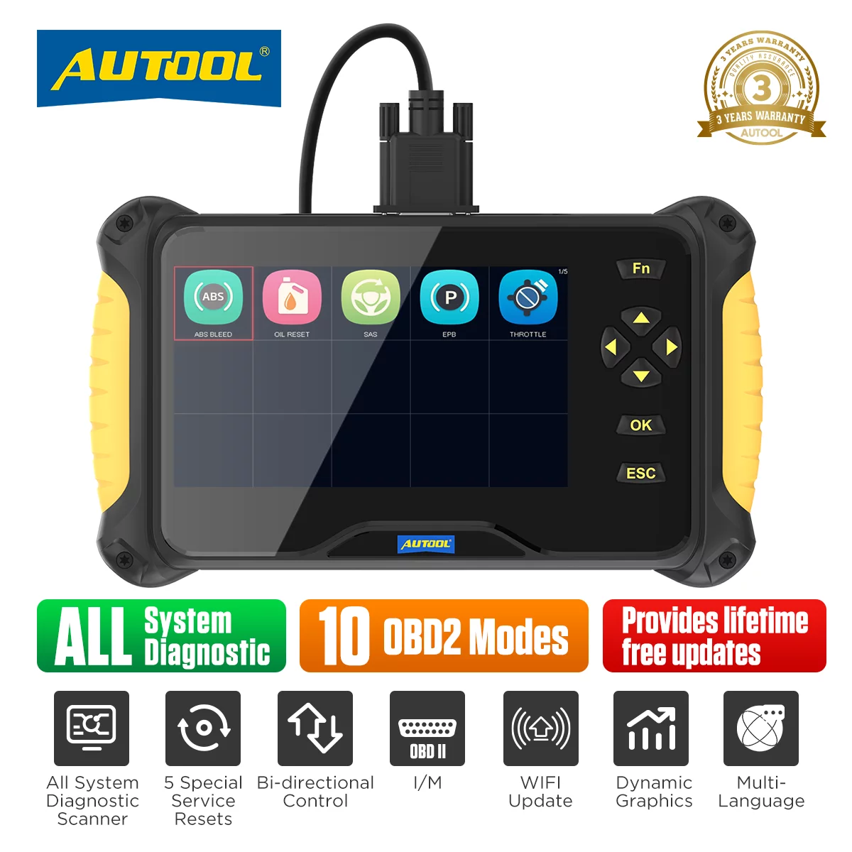 AUTOOL CS605 Car Code Reader OBD2 Scanner Computer Reader Automotive Diagnostic Tool Oil/EPB/ABS/SAS/ Throttle Reset Diagnostic Tool for All PCM BCM Electrical System